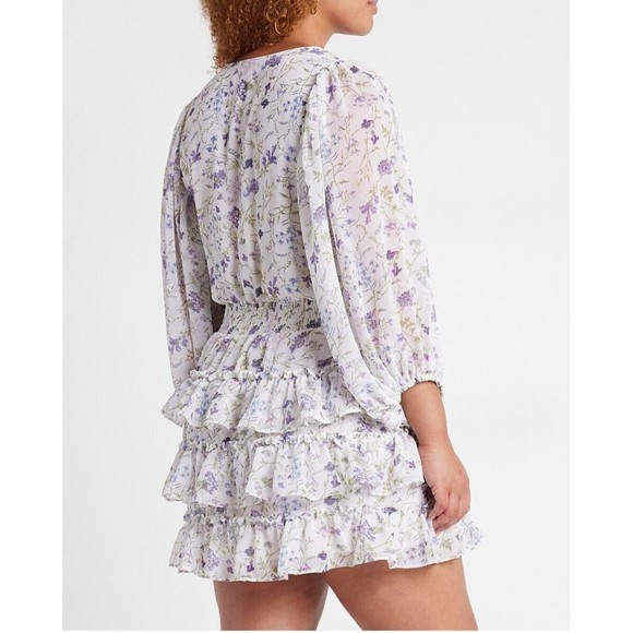 EXPRESS FLORAL SMOCKED WAIST TIERED RUFFLE MINI DRESS SZ XL - Picture 2 of 11